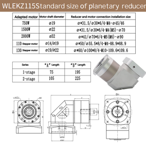 Reductor planetario NEMA45 Relación de reducción de ángulo recto L1/3.4.5.7.10 o L2/9.12.15.20.25.30.40.50.70 Velocidad de entrada nominal: 4000 rpm Eficiencia de transmisión 90 %